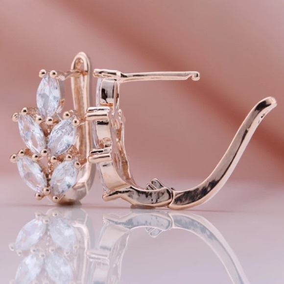 Gold Plated CZ Leaves hug Earrings - Picture 2 of 6